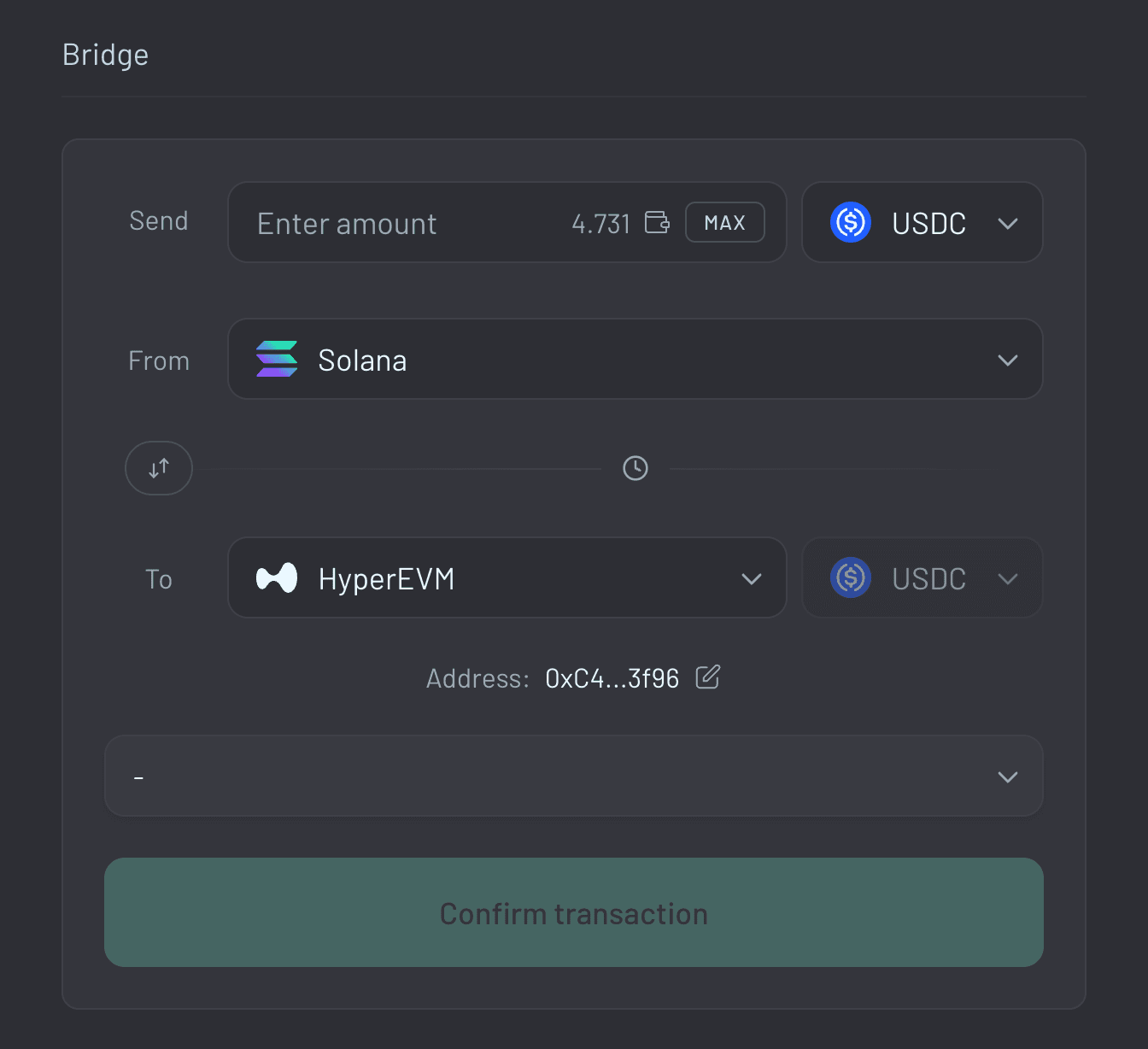 How to bridge to HyperEVM (Step 4) Choose HyperEVM as the destination chain.